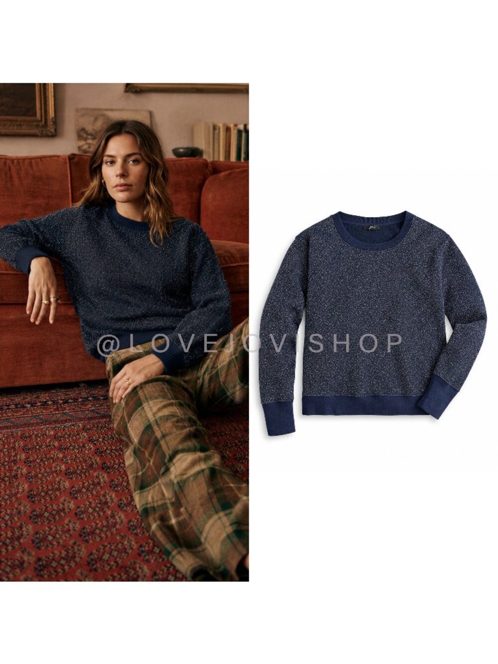 Sweater | J Crew Navy Metallic Pullover Sweatshirt | Shimmer Knit | Sporty Prep